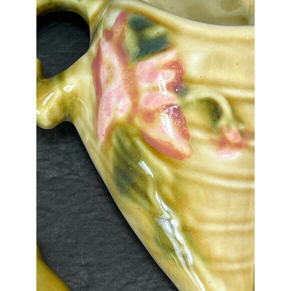 Vintage Hull Wall Pockets Pair Set Woodland Floral Green Pink 1940s Conch Shell - Picture 4 of 11